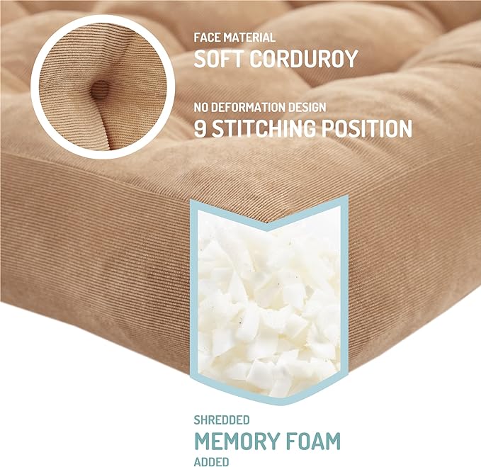 Meditation Floor Pillow Set of 2, Square Large Pillows Seating for Adults, Tufted Corduroy Cushion for Living Room Tatami, Coffee Brown 22x22 Inch