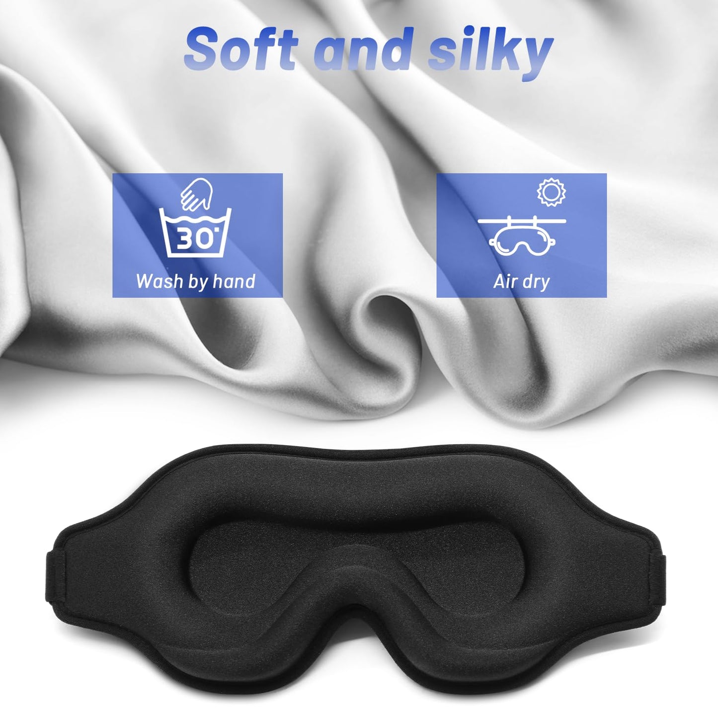 Sleep Eye Mask for Side Sleeper, Lash Extensions 3D Contoured Cup Sleeping Mask for Men Women, Travel Blackout Night Blindfold Eye Shade Cover with Adjustable Strap (Black-Side Sleeper)