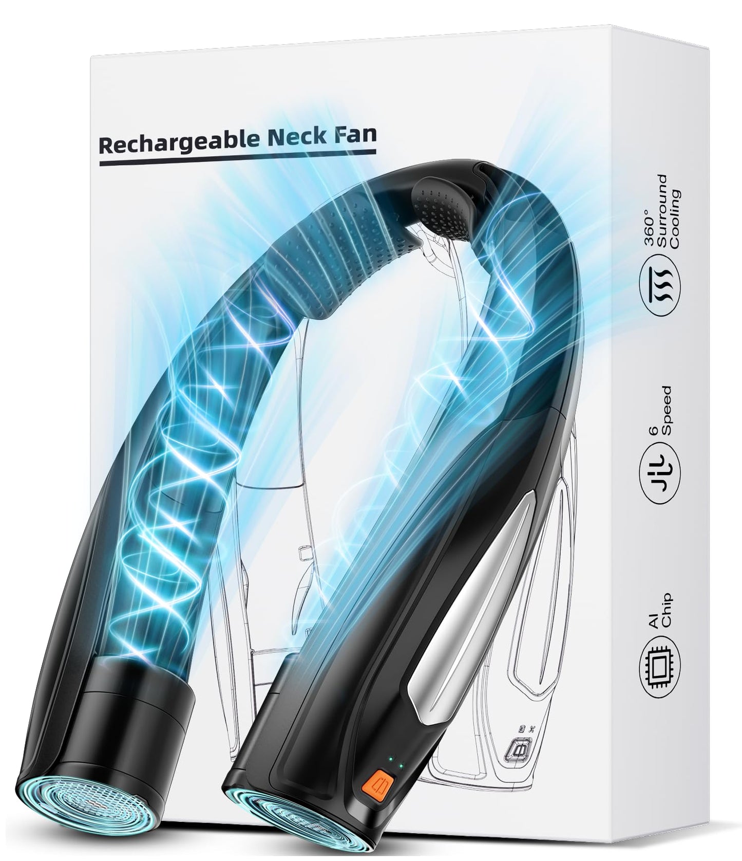 Hionly AI Neck Fan, 6 Speeds Adjustable Portable Personal Fan Rechargeable, Faster Cooling Wearable Fan, Ultra Quiet for Home, Office, Travel, Outdoor