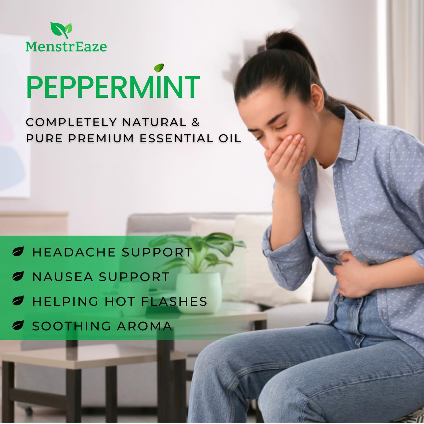 Peppermint Essential Oil Roll On, Migraine & Headache Support, High Potency, Mentha Piperita, 100% Pure Natural, Refreshing and Calming, Nausea Support, 10ml