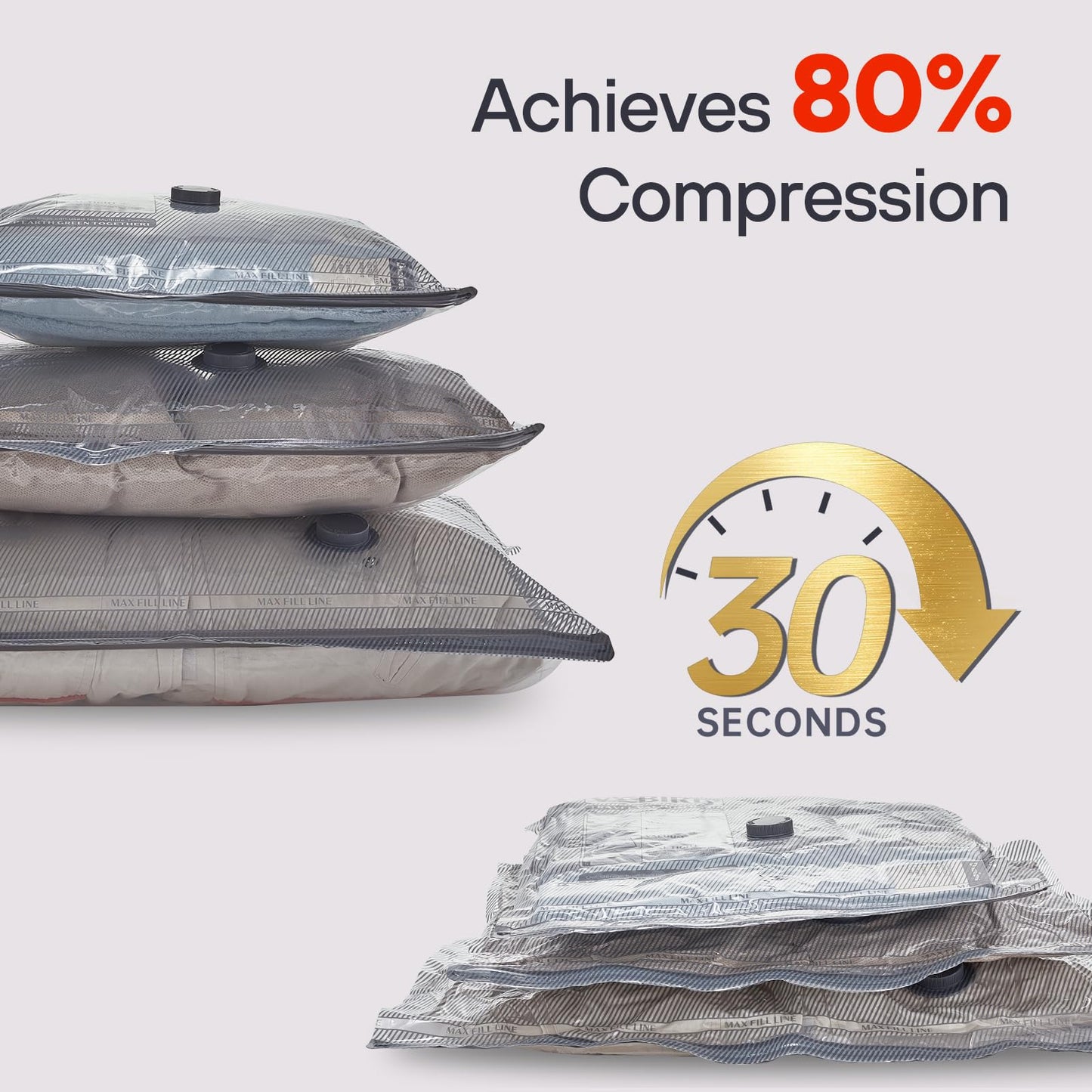 Vacbird 15-Pack Vacuum Storage Bags for Travel, Large/Medium/Small Compression Bags for Clothes (No Pump)