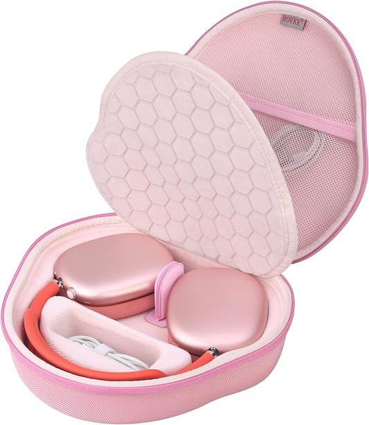 BOVKE Hard Carrying Case with Sleep Mode for Apple AirPods Max Wireless Over-Ear Headphones, AirPods Max Protective Portable Storage Bag with Mesh Pocket for Headphone Accessories, Pink