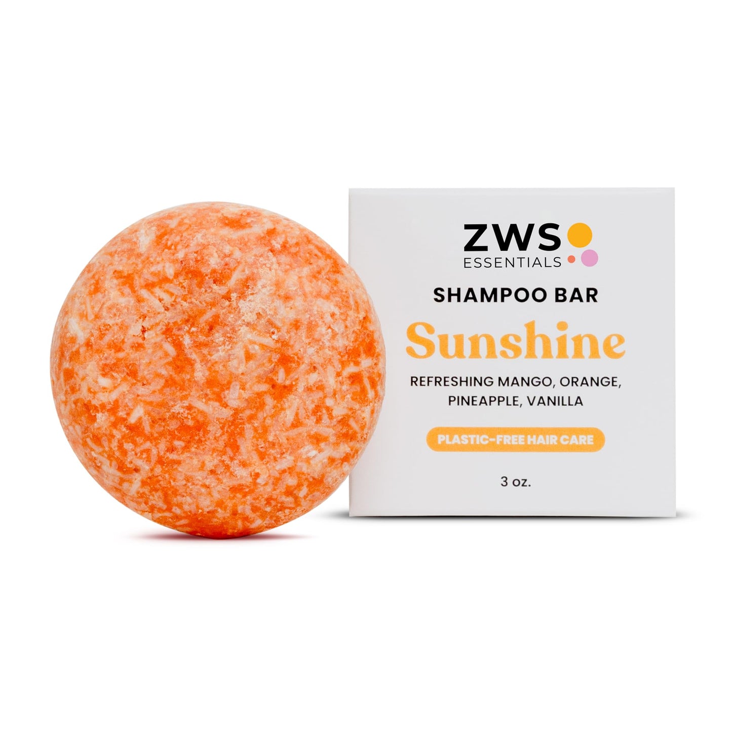 ZWS Essentials Sunshine Shampoo Bar, Vegan Solid Hair Cleanser with Mango, Orange, Pineapple, and Vanilla, for All Hair Types, Zero Waste, Travel-Friendly, Clean Beauty