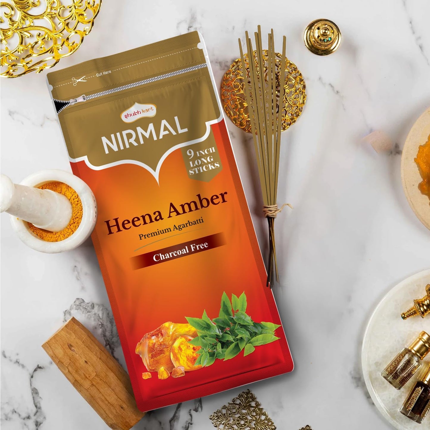 Shubhkart Nirmal Agarwood Incense Sticks - Pack of 2, 200 Sticks Heena Amber Aromatherapy, Yoga, Mindful Meditation