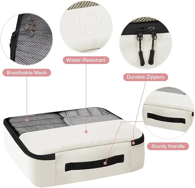 8 PCS Compression Packing Cubes for Travel Women, Compression Bags Organizer for Luggage Space Saving Travel Essentials and Carry on, Luggage Organizer Bags for Suitcase - Beige