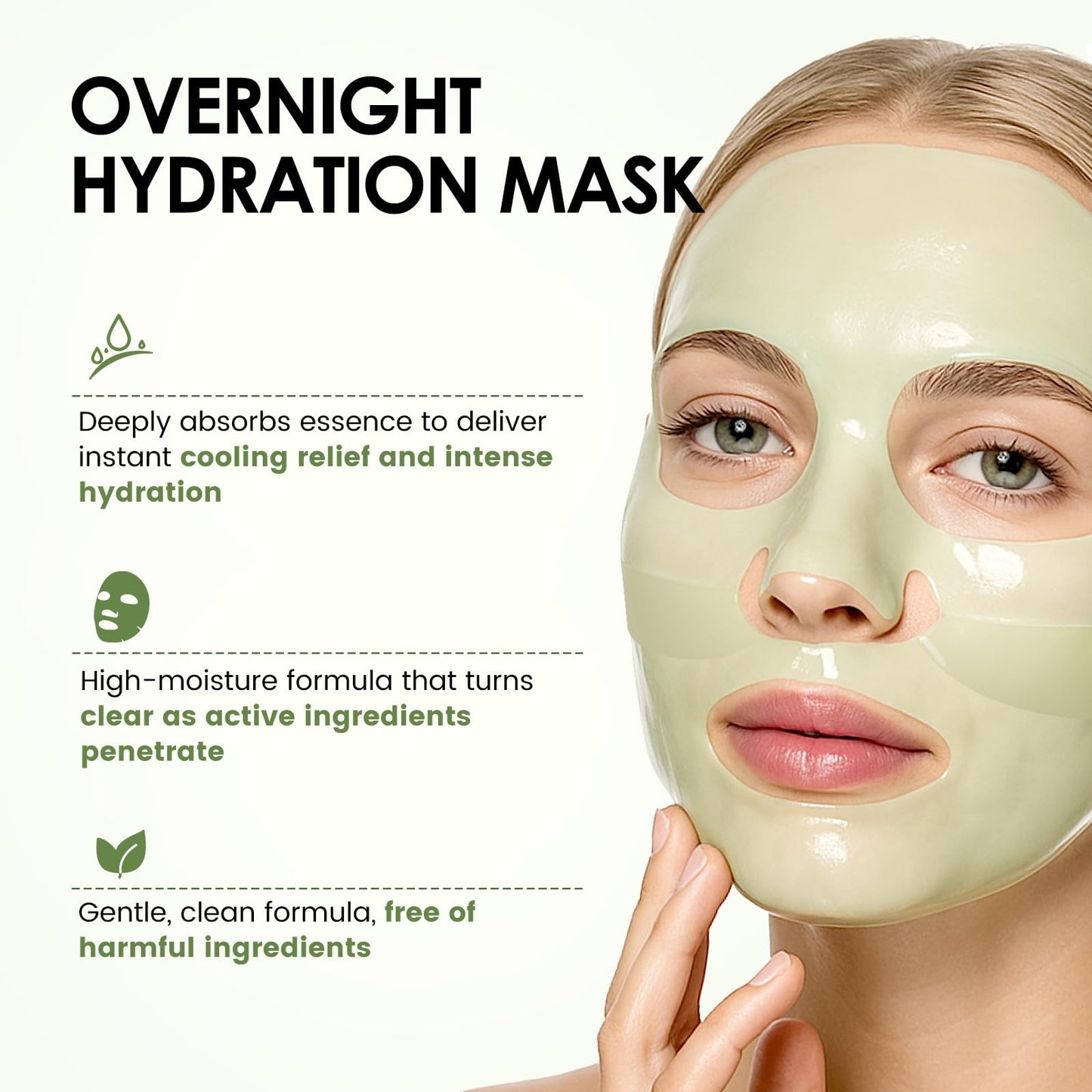 Ashlyn Green Tea Soothing Collagen Face Mask - Overnight Hydrating Sheet Mask with Hyaluronic Acid & Collagen for Sensitive Skin, Deep Moisture Calming Relief for Glass Skin, 35g, 5ea