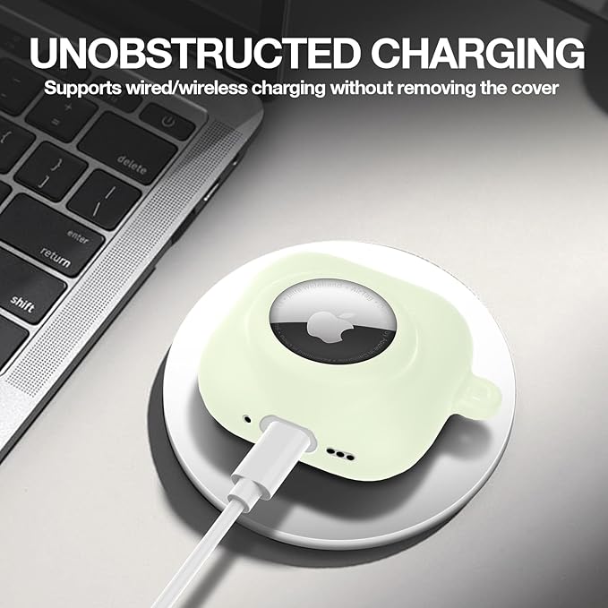 2 in 1 Silicone Case Compatible with AirPod 4 and AirTag, Shockproof Protective Skin Cover for AirPods 4th Generation with Cleaner Kit & Carabiner (Glow Green)