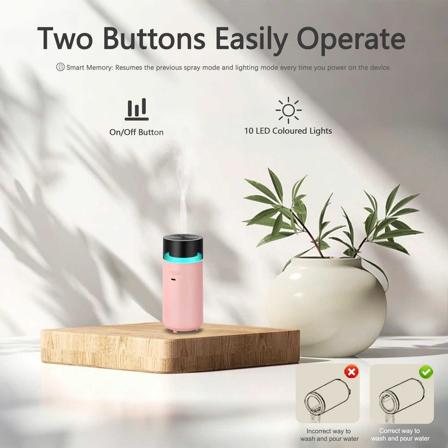 YIXIUTEN Portable Diffuser for Essential Oil,Cordless Cool Mist Aromatherapy Car Diffuser,Built-in 3000mAH Rechargeable Battery,4/8 Timer Modes, Auto On/Off with Car,for Home,Office,Travel(Pink)