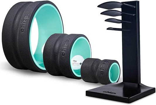 Chirp Wheel & Rack Bundle - Comprehensive Back Care Solution with Convenient Storage, Relief for Back Pain, Deep Tissue, Trigger Point Therapy, Easy Storage for Four Wheel Sizes - 3 Pack