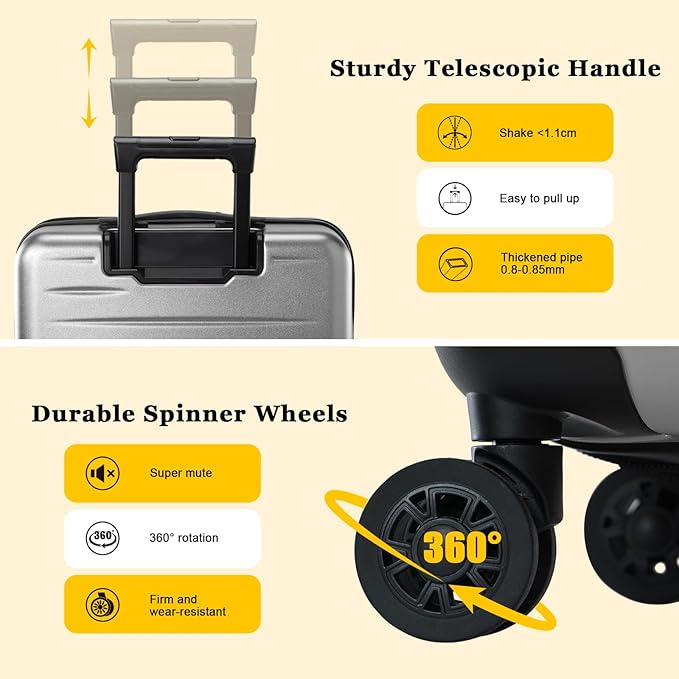 16 Inch Carry On Luggage Airline Approved, Expandable Lightweight ABS+PC Hard Shell Suitcases with 360° Spinner Wheels, TSA Lock, YKK Zippers (Dark Gray, 1 PC)