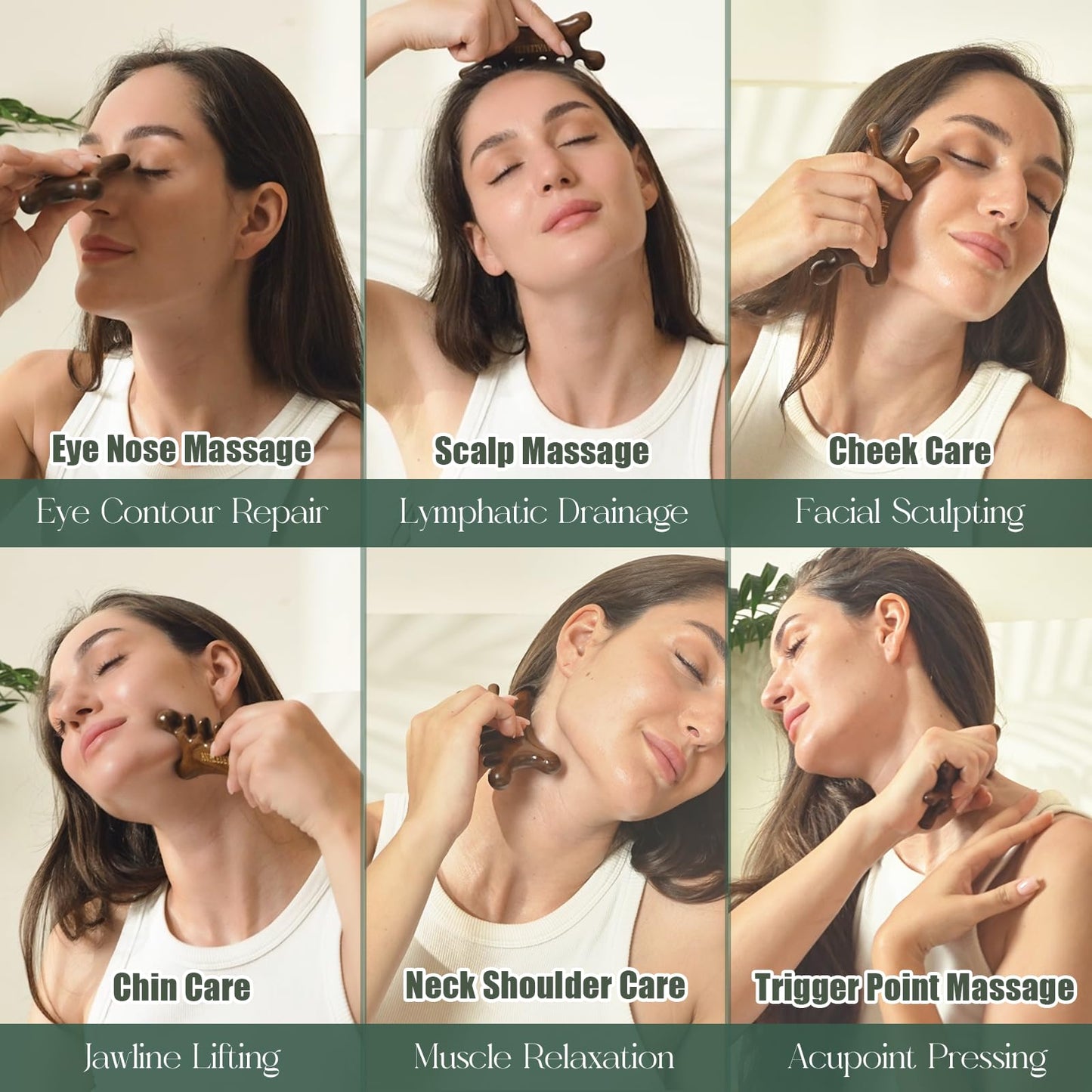 AVALEBETI 6-in-1 Gua Sha Tool for Face & Body, Natural Sandalwood – Lymphatic Drainage, Jaw Lifting & Nose Sculpting, Head Scalp Massage Comb for Stress Relief, Home Office Self Care Gifts for Women