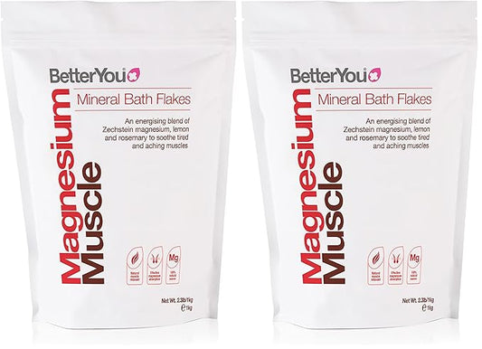 BetterYou Magnesium Muscle Bath Flakes - Mineral Bath Salts for Muscle Recovery - Post-Workout Soak for Sore Muscles - Natural Magnesium - 2.3 lb (Pack of 2)