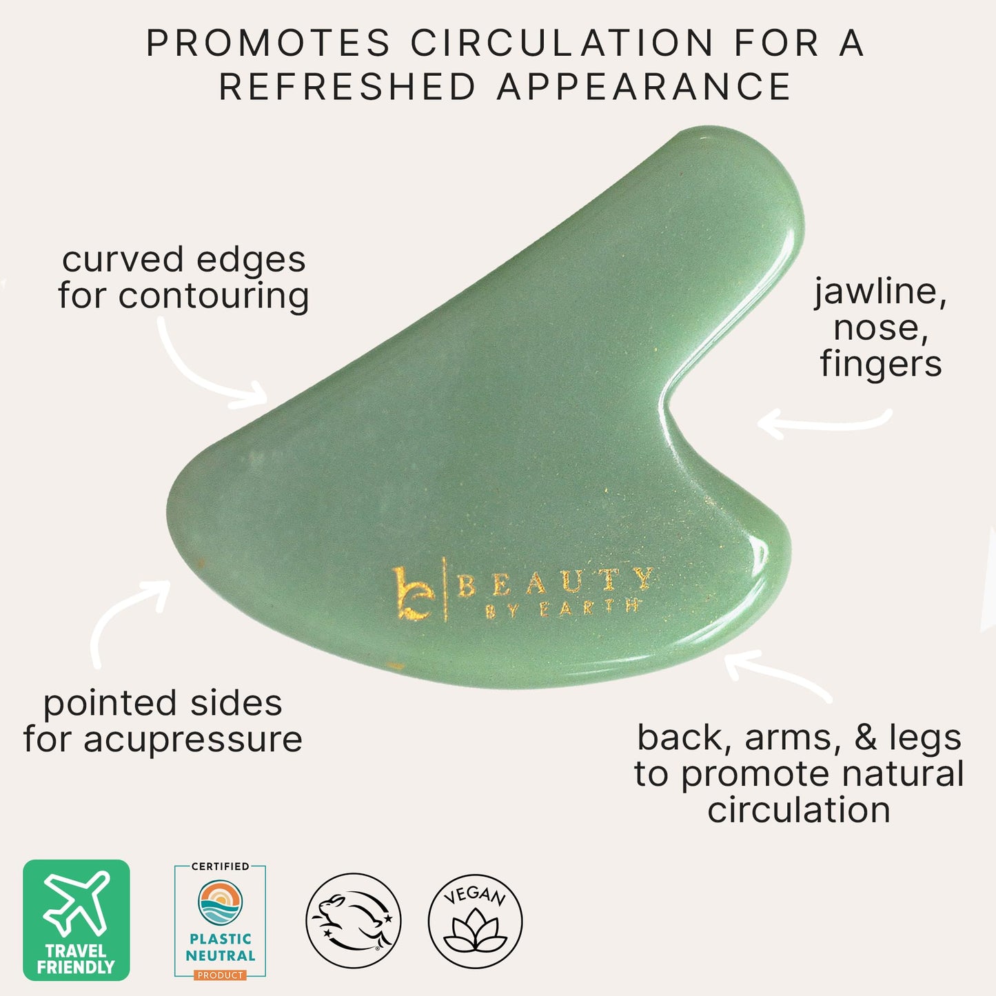 Beauty by Earth Jade Gua Sha - Smoothes Fine Lines & Wrinkles, Face Sculpting Tool for Face Massage, Jaw Massager, Facial Massage Tools, Small Gifts for for Women and Teenage Girls