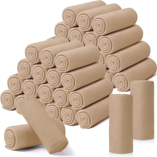 Kinlop 40 Packs Fleece Blanket Bulk 60 x 50 Inch Soft Lightweight Fleece Cozy Blanket Warm Throw Plush Pet Throw for Bed Couch Sofa Home Office Wedding Gifts Travel Camping (Khaki)