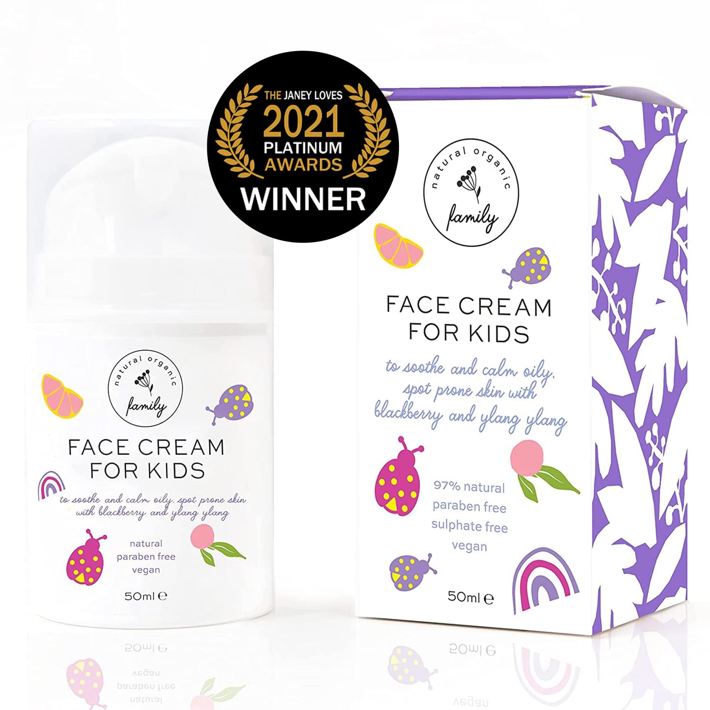 Gentle Face Cream Moisturizer for Kids and Preteens – Nourishing and Calming for All Skin Types – Natural Ingredients: Hyaluronic Acid and Vitamin E - Made in UK 50ml