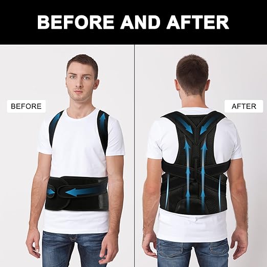 Back Brace Posture Corrector for Men and Women - Improve Posture, Lower Back and Waist Pain, Full Lumbar Support, Shoulder and Neck Stretcher, Adjustable Straps and Breathable Material XL(37''-42'')