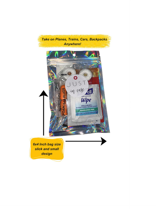 Travel Kit – Pre-Packed TSA-Approved Bag | Compact Goodie with Pain Relief, Stain Remover Wipe, Ear Plugs, Vitamin C, Eye Drops & Mints for Flights, Road Trips & Vacations