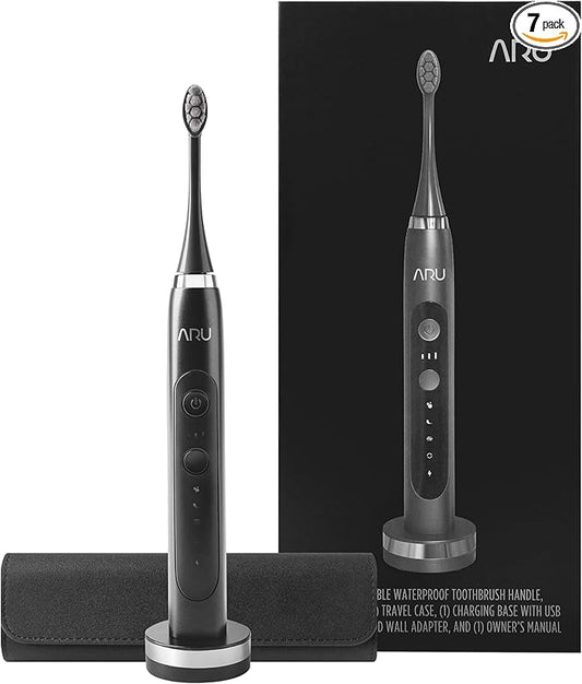 ARU Sonic Toothbrush Starter Kit with Customizable Modes and 2 Minute Timer, ADA-Approved Electric Toothbrush for Adults, Soft Toothbrush for Gums, 45+ Days Battery, Travel Case, Midnight Black
