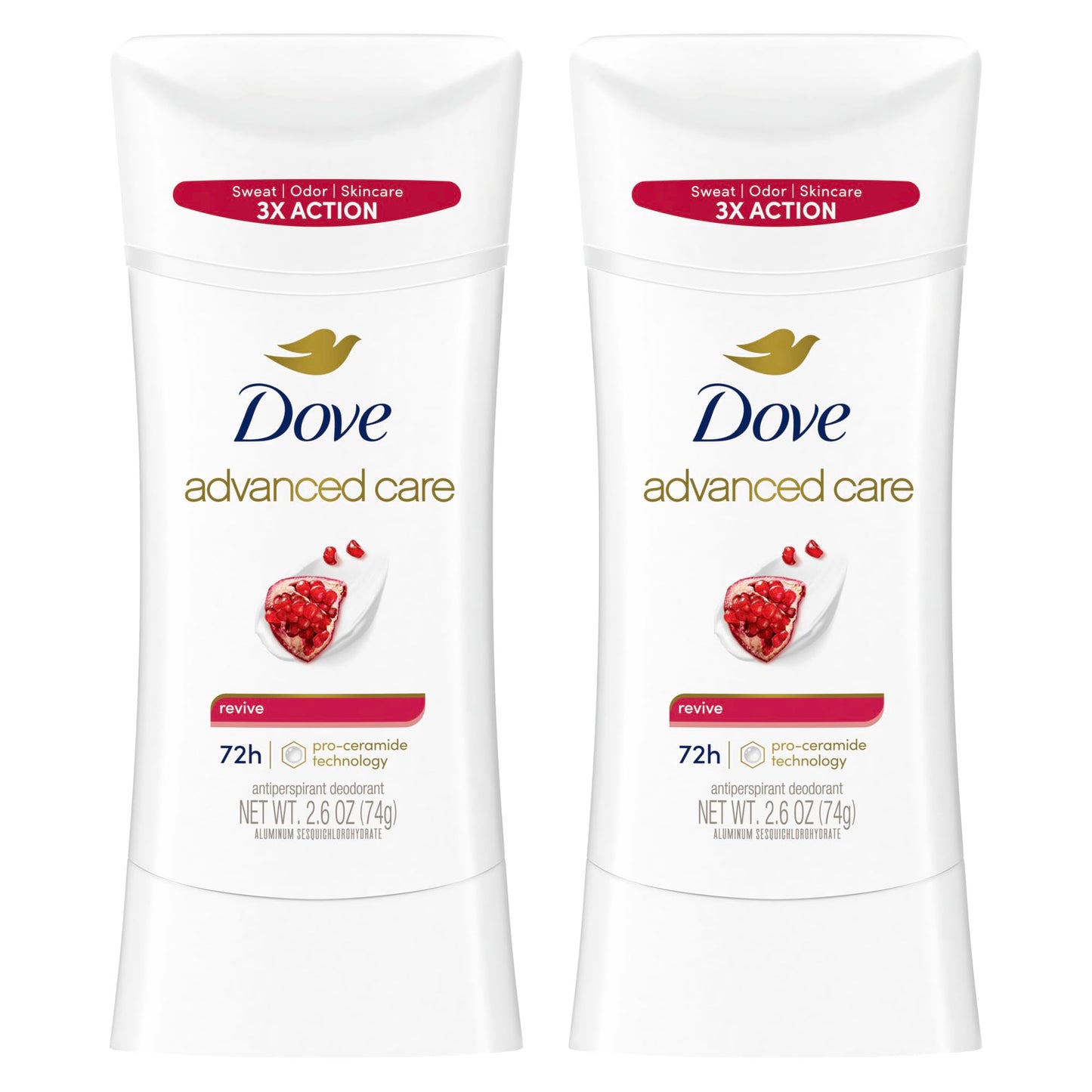Dove Advanced Care Antiperspirant Deodorant for Women Twin Pack Revive 72 hour sweat and odor protection 2.6 oz (Packaging May Vary)