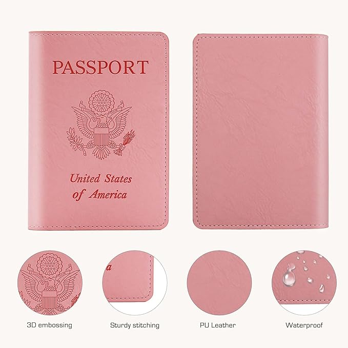 Cnycmy Passport Holder for Travel–Slim Travel Organizer for Passport, RFID Blocking,Boarding Pass, Credit Cards | Vegan Leather & Anti-Theft Design (Pink5)