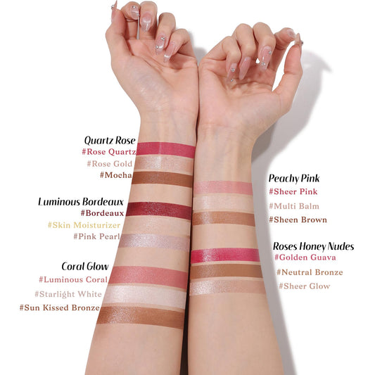 KIMUSE Face Sticks Trio, Cream Blush Stick & Highlighter Stick & Contour Stick for Sculpt the Cheeks, Long Lasting Cream Contour Stick Trio for Face Makeup, with Brush