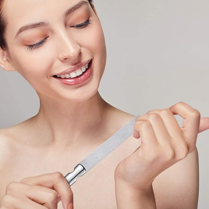 3 Pcs Stainless Steel Nail Files Kit with Leather Case, Double Sided Metal Nail Files with Anti-Slip Handle for Women and Men, Metal File Buffer Manicure Pedicure Tools for Fingernail Toenail(Brown)