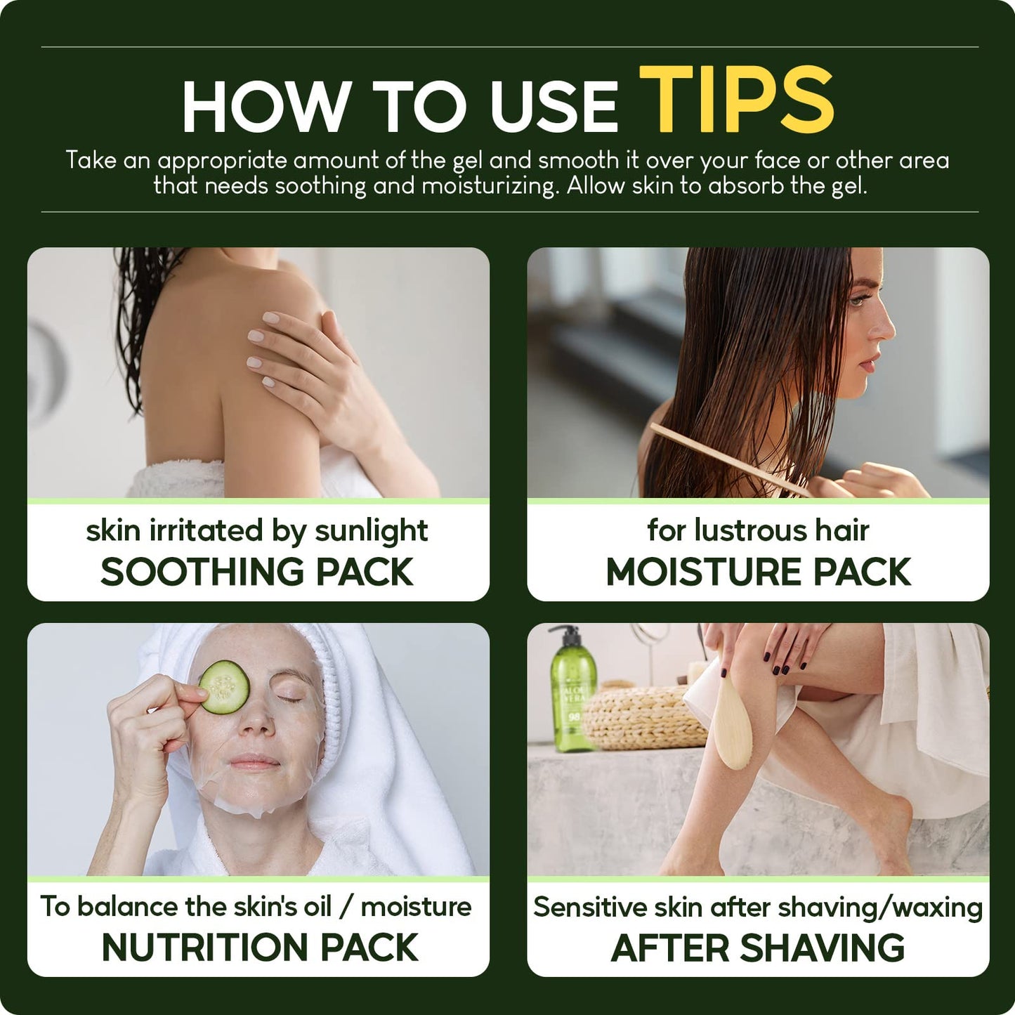 Neclar 98% Aloe Vera Gel for Sunburn Relief - 33.8oz / 1000ml - From 100% Pure Aloe Vera - For Face, Skin and Hair - After Sun Care lotion - Sun Burn Moisturizer Cream (33.8 Fl oz)