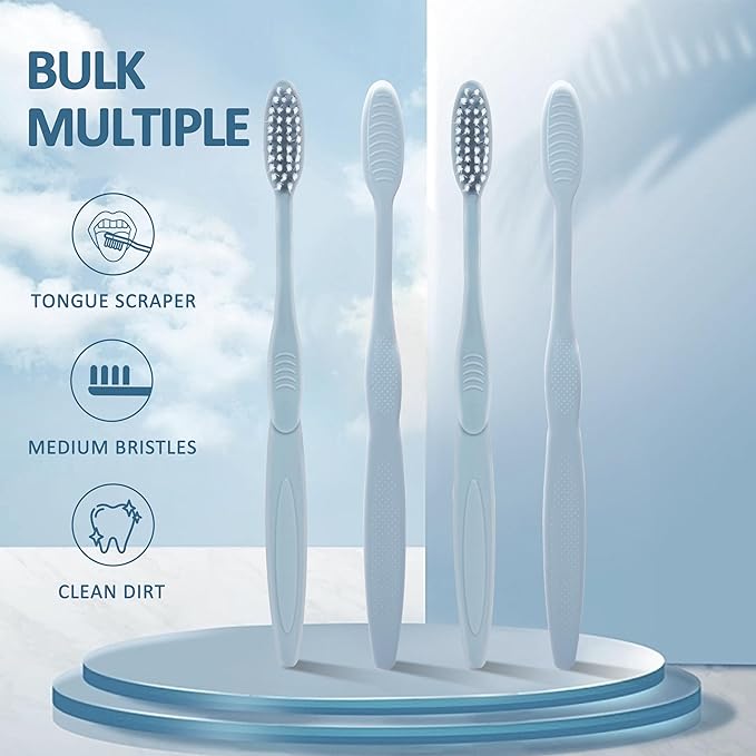 Bulk 80-Pack Individually Wrapped Toothbrushes with Tongue Scraper | Travel Toothbrush Set for Adults | Soft Bristles, Hygienic Dental Care for Hotels, Home, Events (Multi-Colored)