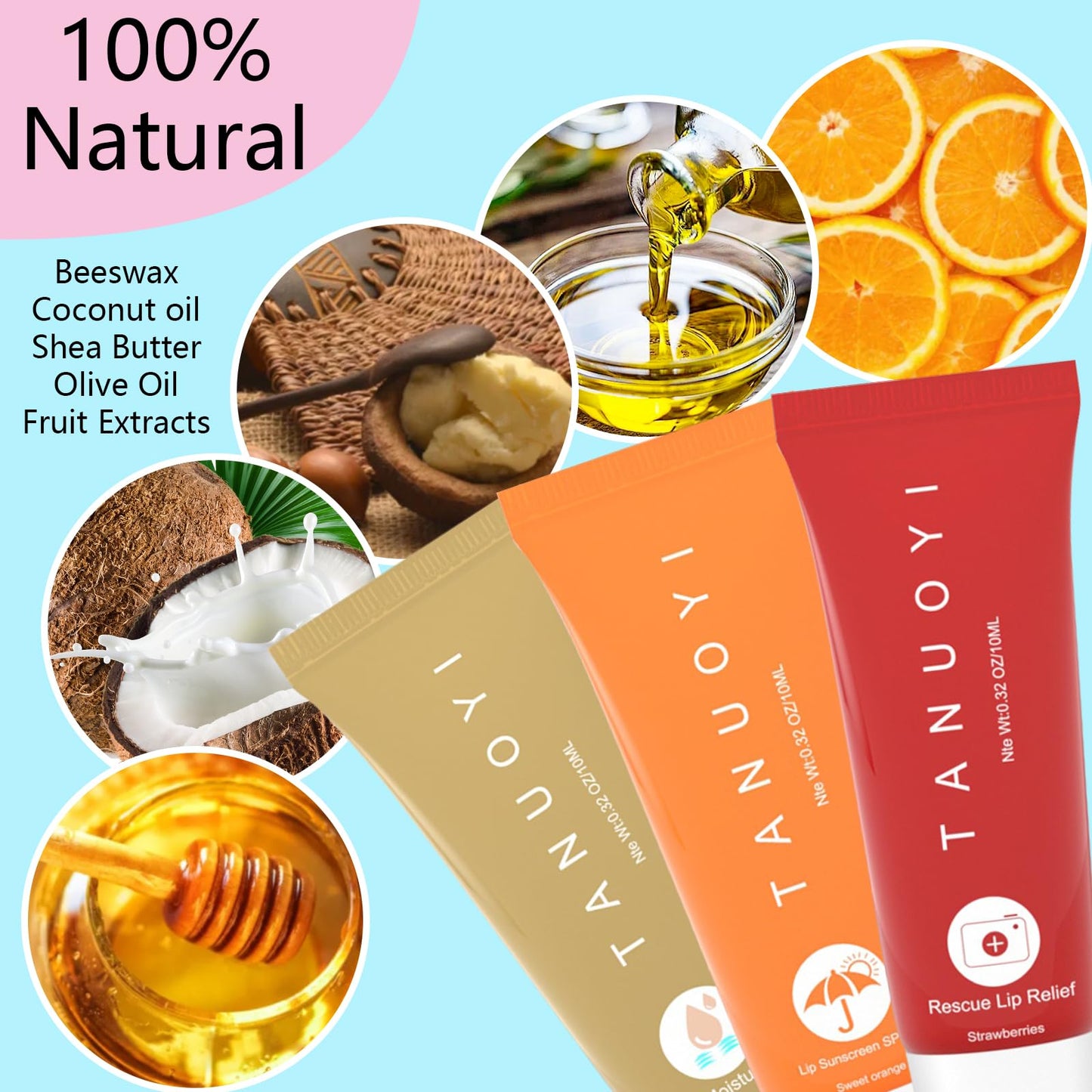 TANUOYI Lip Sunscreen Moisturizing and Repair Package SPF 30 - Summer Long Lasting Moisturized, Smooth Lips - 3 Flavors (Pack of 3)