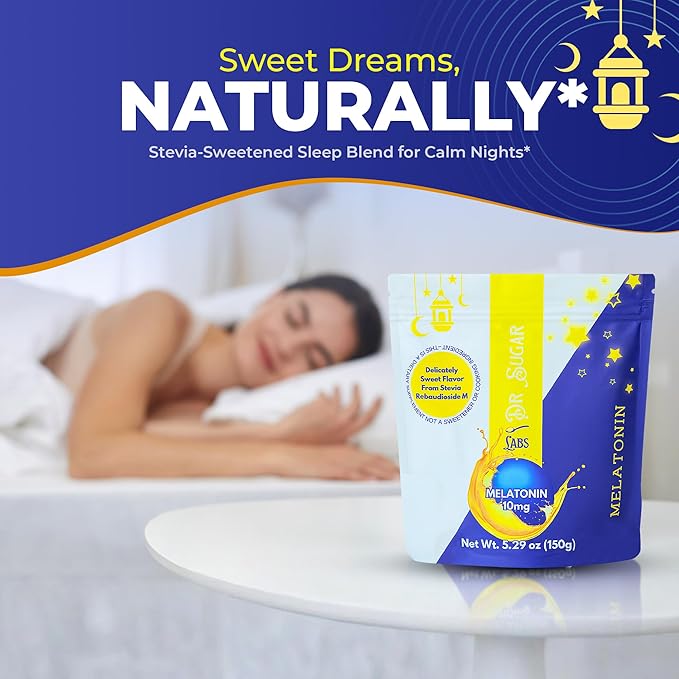 Dr Sugar Labs – Sleep Aid Melatonin Powder Drink Mix | 10mg Melatonin Sleep Supplement | 0 Sugar, Stevia-Sweetened with L-Theanine, GABA & Fiber | Bedtime Drink Mix for Restful Sleep – 30 Servings