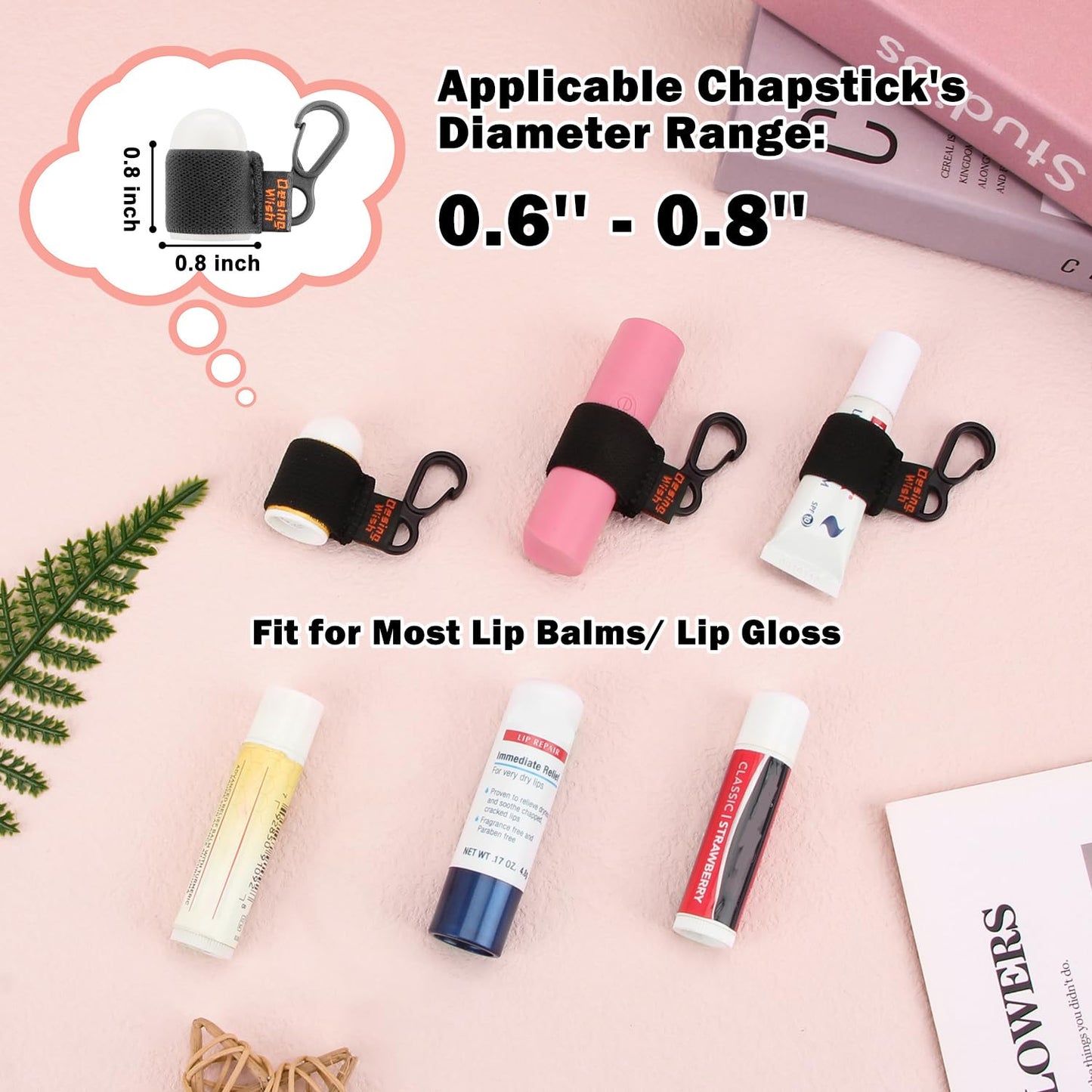 Desing Wish 3 PCS Mini Chapstick Holder Keychain Elastic Sleeve Chapstick Keychain Holder for Lip Balms/Lip Gloss/Lipsticks, Portable Lip Balm Holder Sleeves for Keys/Purse/Lanyard - Black