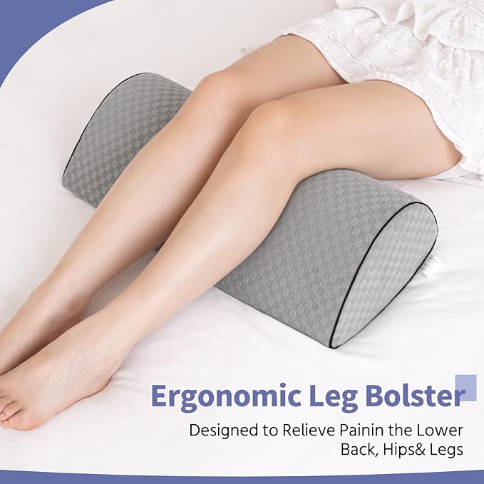 Knee Pillow for Back Sleeping and Ergonomic Memory Foam Knee Pillow for Hip Pain Relief, Leg Pillow for Spinal Alignment, Support for Side & Back Sleeping, Machine Washable Cover (Gray)