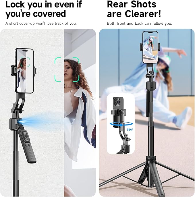 Andoer 64'' Auto Face Tracking Tripod with Stand, 360° Rotation Tracking Tripod with Remote and Gesture Control, Selfie Stick for Video Vlog, Live Streaming, Tiktok, YouTube, Facetime