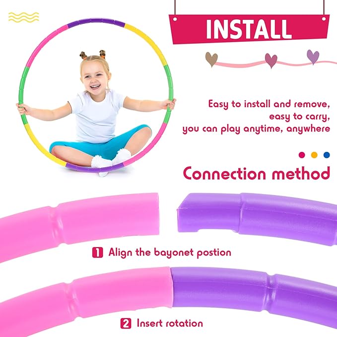 Chivao 8 Pack Color Detachable Hoop Fitness Waist Exercise Ring Plastic Exercise Hoop Adjustable Weight Size Plastic Adult Party Supplies Game Sport Gymnastic