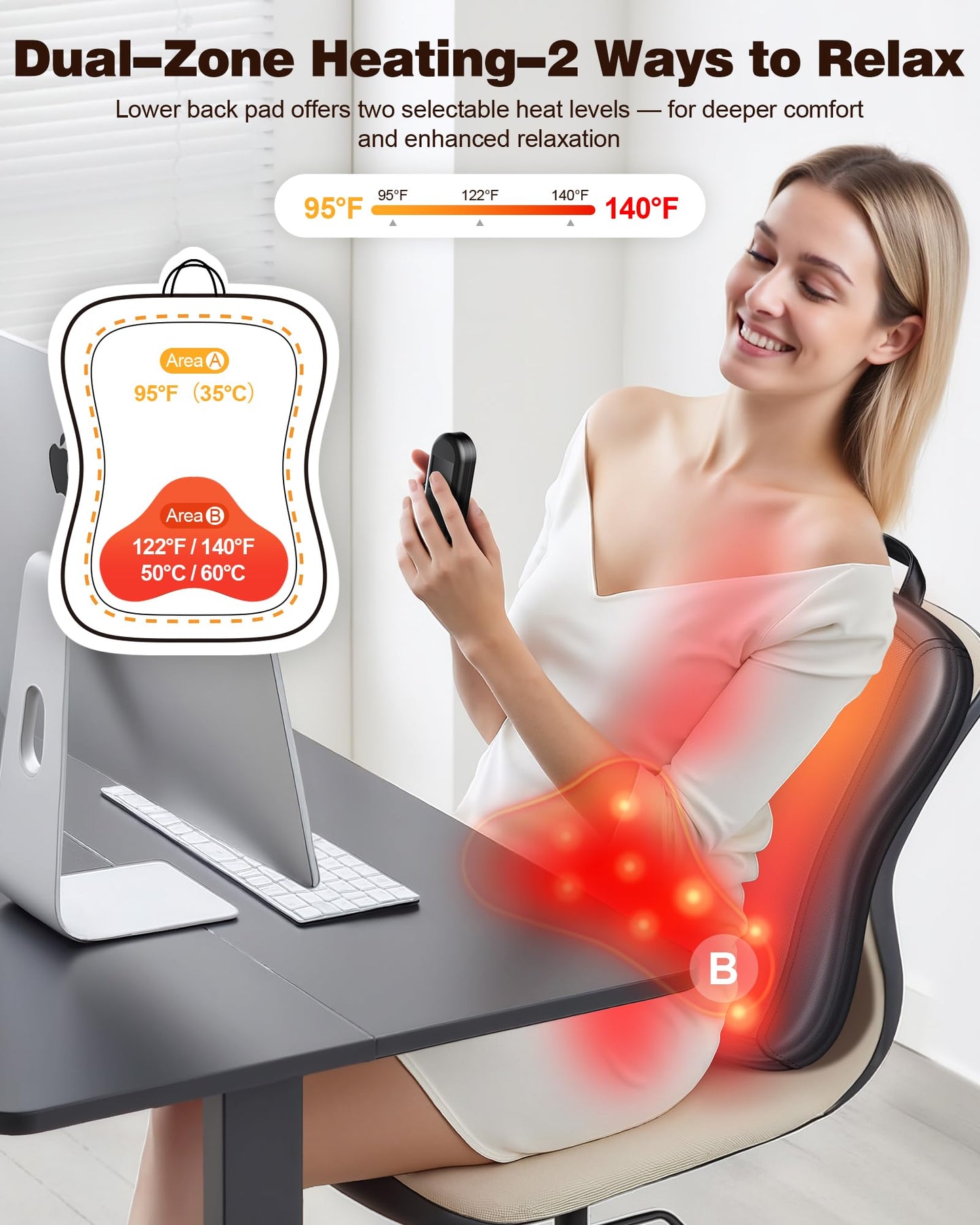 JZBRAIN Shiatsu Back Massager with Heat : Up and Down Rolling Massage - Electric Back Massager for Pain Relief Deep Tissue - Heated Lower Back Massager for Office, Home Use