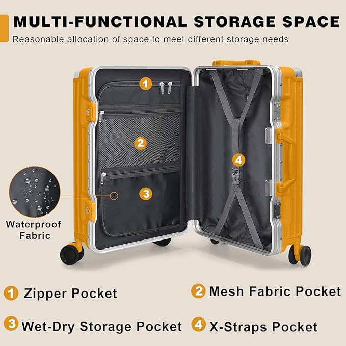 AnyZip Carry On Luggage PC+ABS Aluminum Frame Zipperless Luggage Hard Shell Suitcase with TSA Lock Double Spinner Wheels 20 Inch Orange