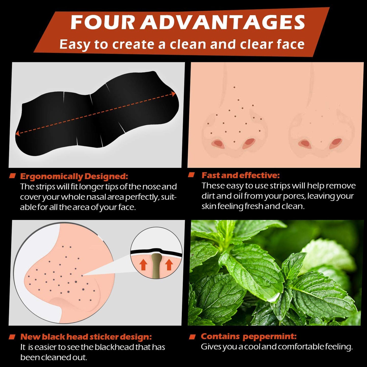 BAGLAK Men Blackhead Pore Strips - 120 Strips - Deep Cleansing - Face Nose Pores - Blackheads Removal - Large Size For Nose+Face