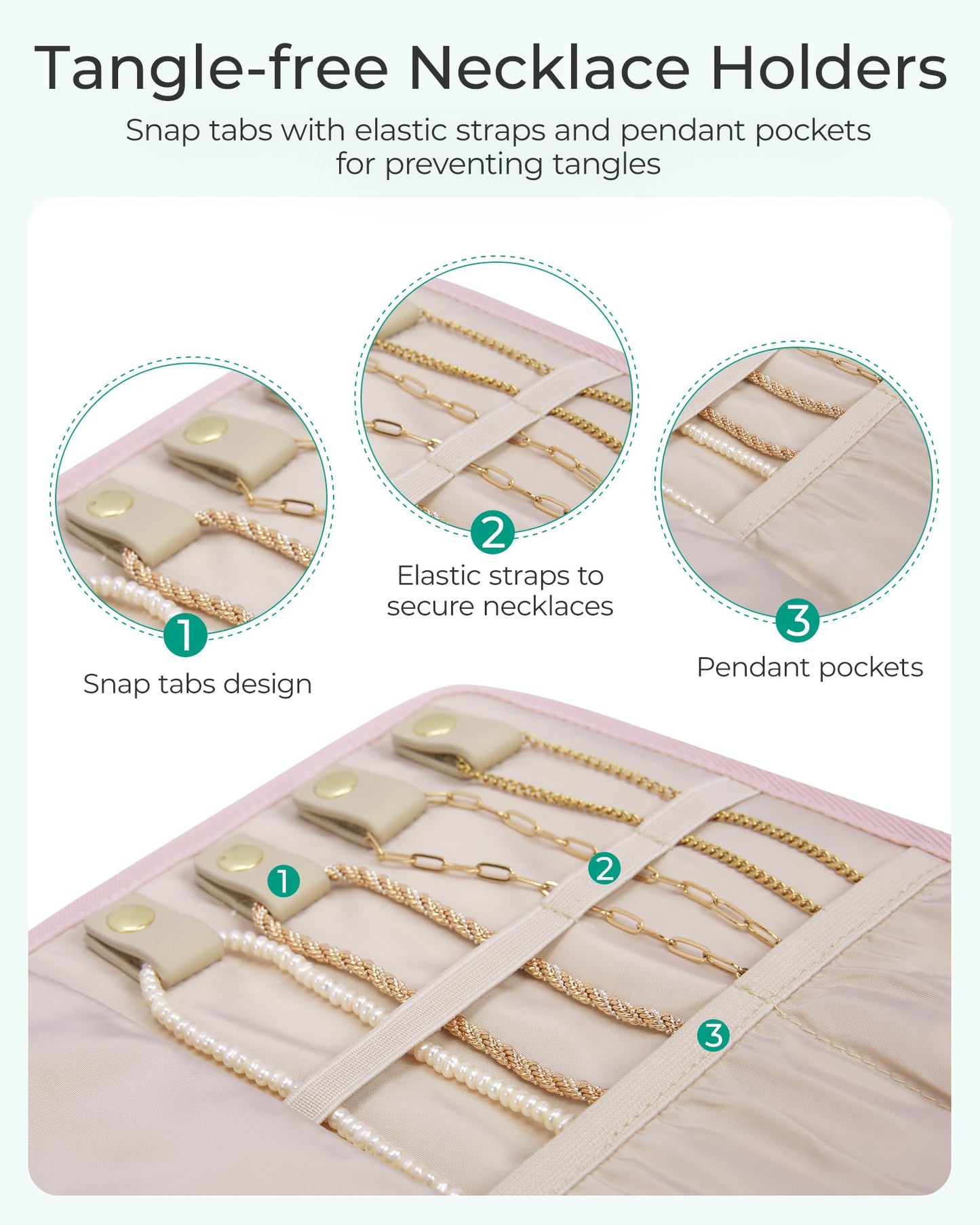 BAGSMART Travel Jewelry Case Organizer, Roll Foldable Jewelry Case for Journey-Rings, Necklaces, Earrings, Bracelets, Brooches, Portable Travel Essentials, Purple