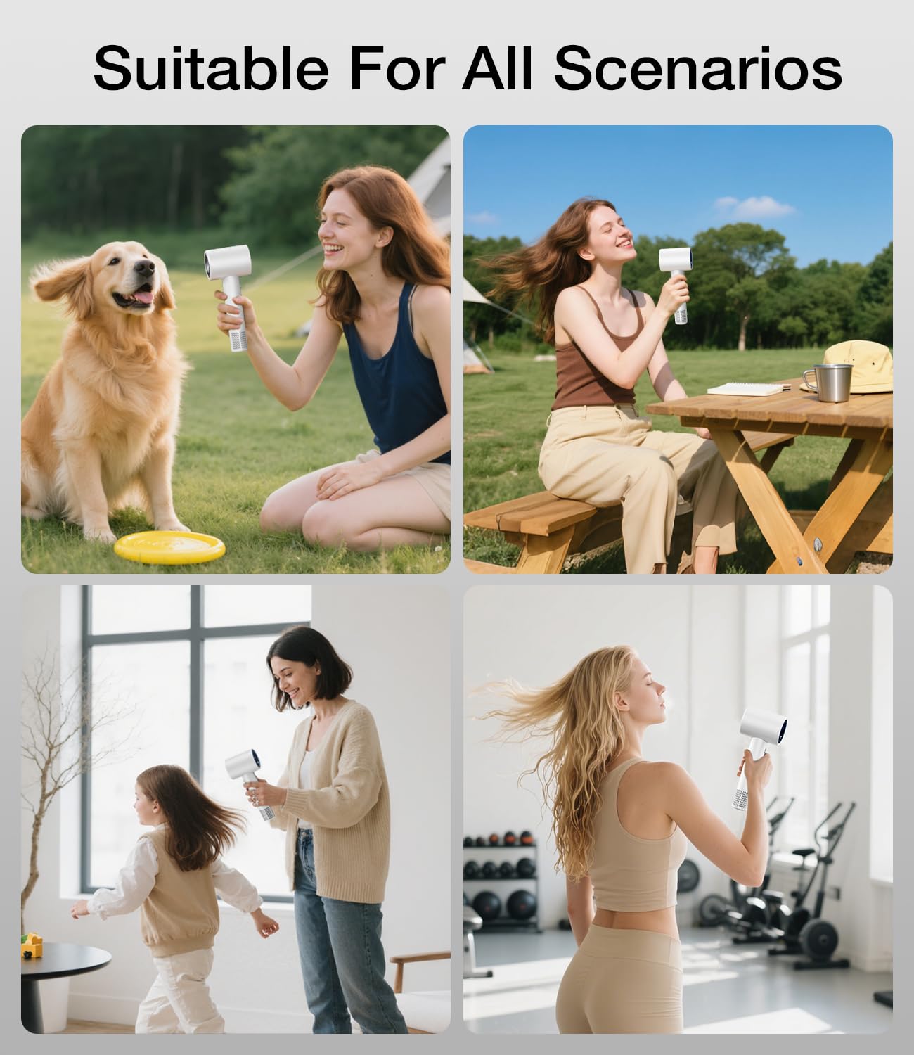 YALICE Cordless Hair Dryer Rechargeable with Digital Screen, 15000mAh Travel Hair Dryer with Magnetic Nozzle, 4 Mode Portable Hair Blow Dryers for Women Kids Outdoor Camping Beaches (White)