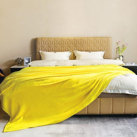 JIAHANNHA Fleece Blanket King Size Yellow 108 by 90 Inches Throw Blankets for Bed Sofa Couch 280GSM,Super Soft Cozy and Luxury Bed Blanket for All Season
