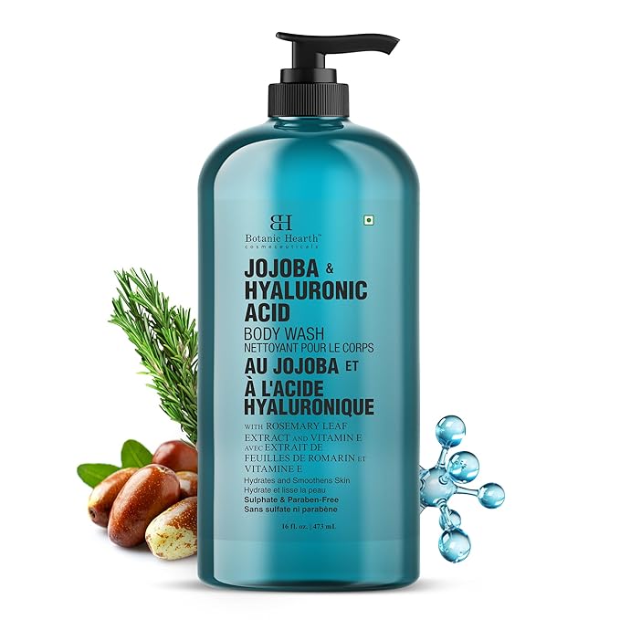 Botanic Hearth Jojoba & Hyaluronic Acid Body Wash | Shower Gel | 16 Fl Oz With Sea Butter & Sweet Almond Oil | Moisturizing Body Wash Shower Gel For Softer, Smoother Skin | For Women & Men