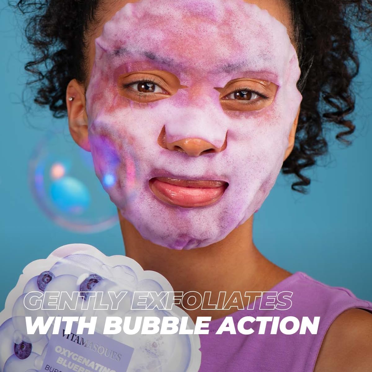 Vitamasques Blueberry Oxygenating Bubble Face Mask, Pore Cleanse and Detox, Deeply cleansing action, with bubbling fun (Pack of 3)