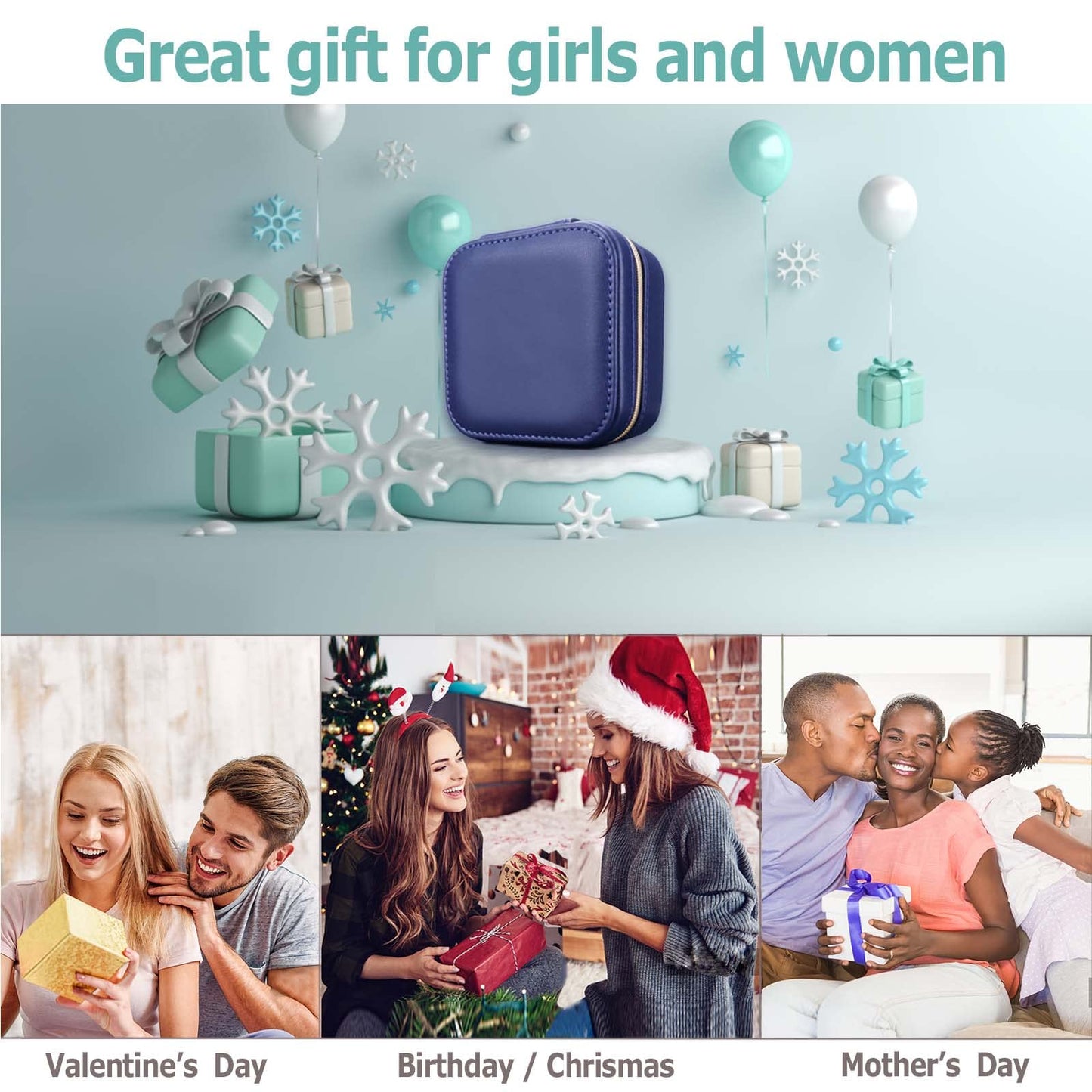 BareTulip Travel Small Portable Mini Jewelry Case for collection Rings Necklaces Earrings and Lipstick Blue