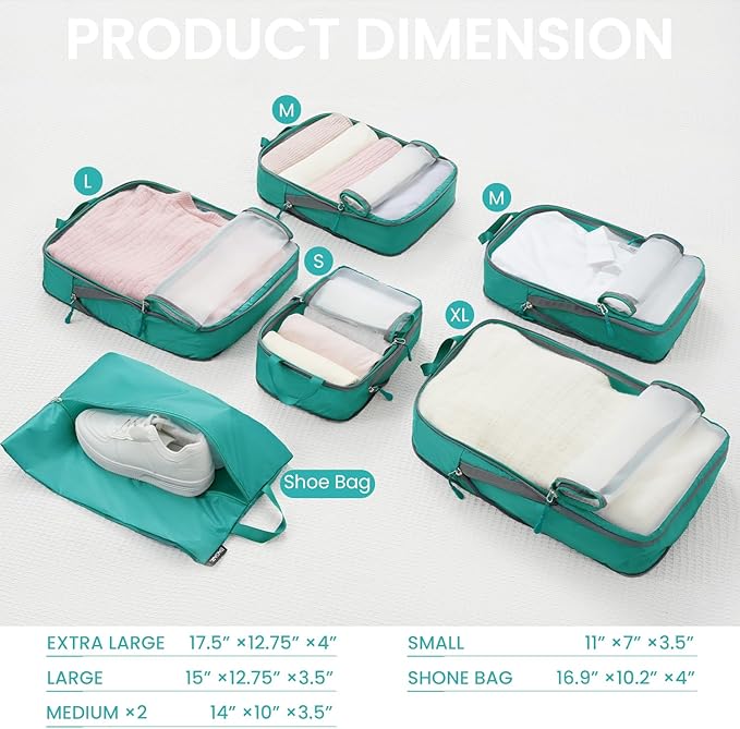 BAGAIL 6 Set Ultralight Compression Packing Cubes Packing Organizer for Travel Accessories Luggage Suitcase Backpack
