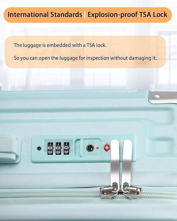 20 Inch Carry On Luggage With Cup Holder & USB Port, Airline Approved TSA-locked Luggage, Lightweight PC Material Travel Suitcase With 360° Spinner Wheel (20in-Blue, 20in)