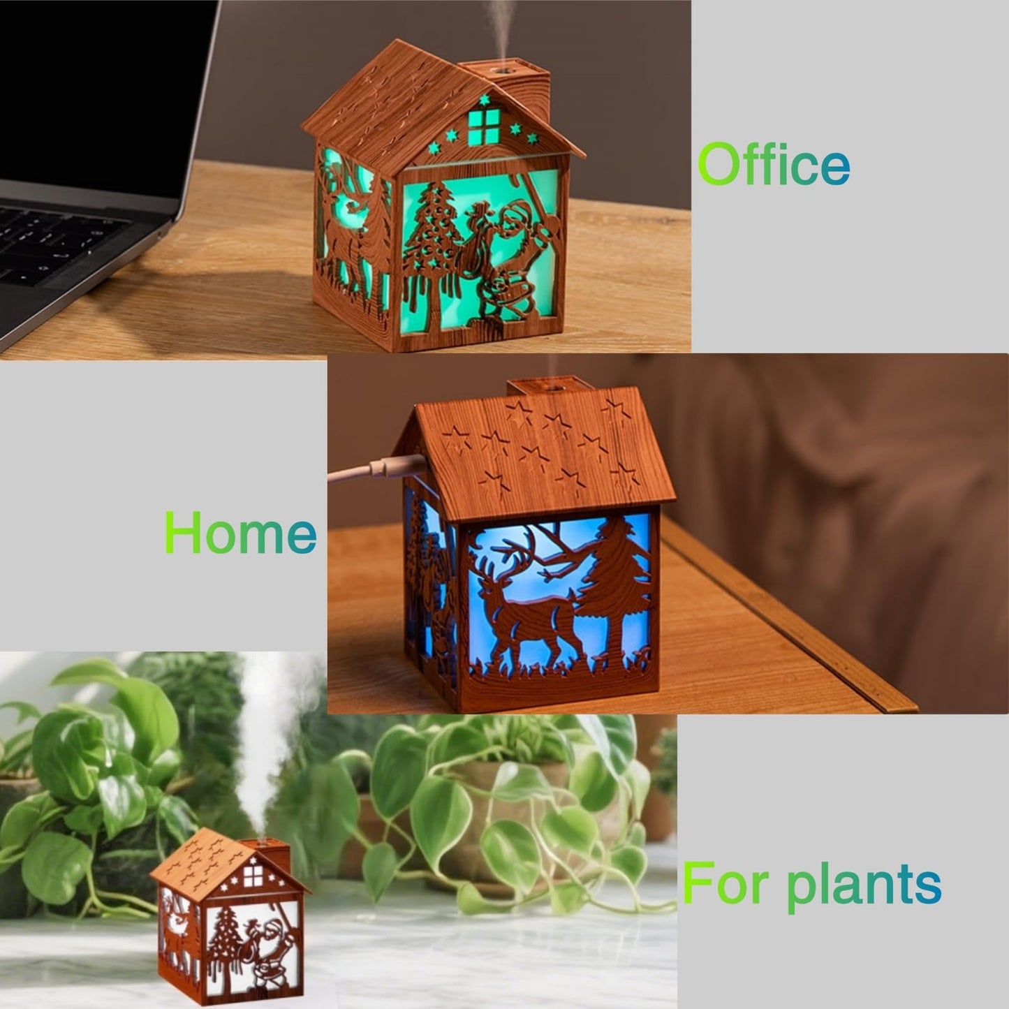 Colorful Cool Mini Humidifier, Cabin styling with Christmas theme，USB Personal Desktop Humidifier 2 Mist Modes, 7 colors,Super Quiet Perfect for Baby Bedroom, Office (Darkwood)