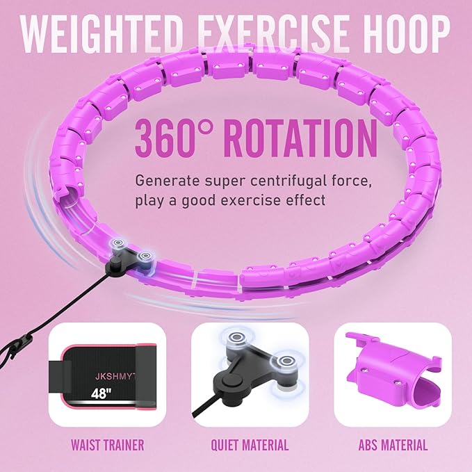 JKSHMYT Smart Weighted Fit Hoop Plus Size for Adults Weight Loss, Hula Circle-2 in 1 Infinity Fitness Hoop, 24 Links Detachable & Size Adjustable, with Waist Trainer for Women