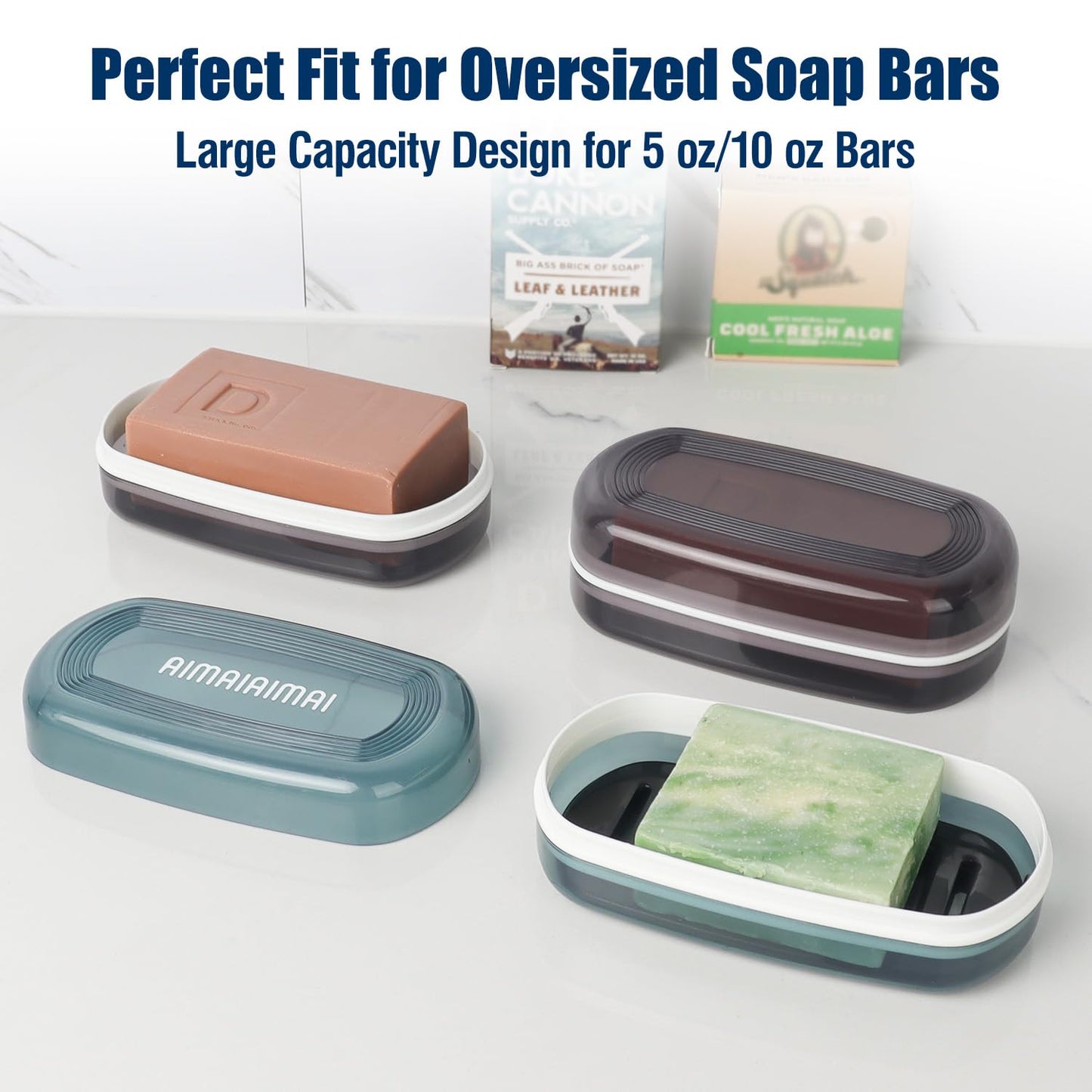 AIMAIAIMAI Shampoo Bar Holder Travel Case for Two Bars – Compatible with Kitsch Solid Shampoo & Conditioner Bars, Large Soap Container for Bathroom or Travel (1 Pack, Black Style A-Large)