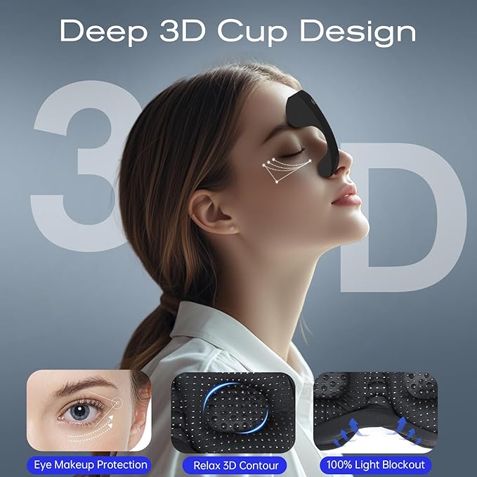 Sleep Mask with Bluetooth 5.4 Headphones, Removable 3D Eye Cups, Timing Sleeping Headphones for Side Sleepers, Wireless Music Eye Mask Speakers for Men, Women, Tech Gifts, Black