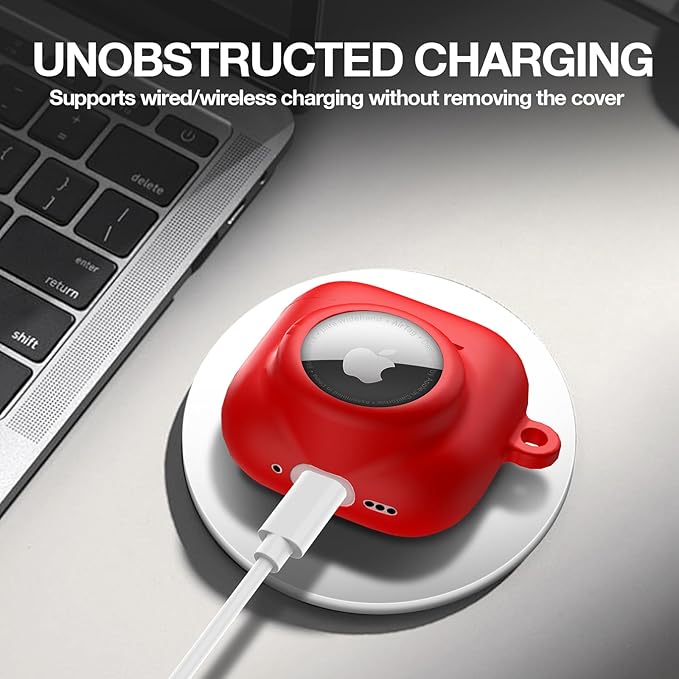 2 in 1 Silicone Case Compatible with AirPod 4 and AirTag, Shockproof Protective Skin Cover for AirPods 4th Generation with Cleaner Kit & Carabiner (Red)